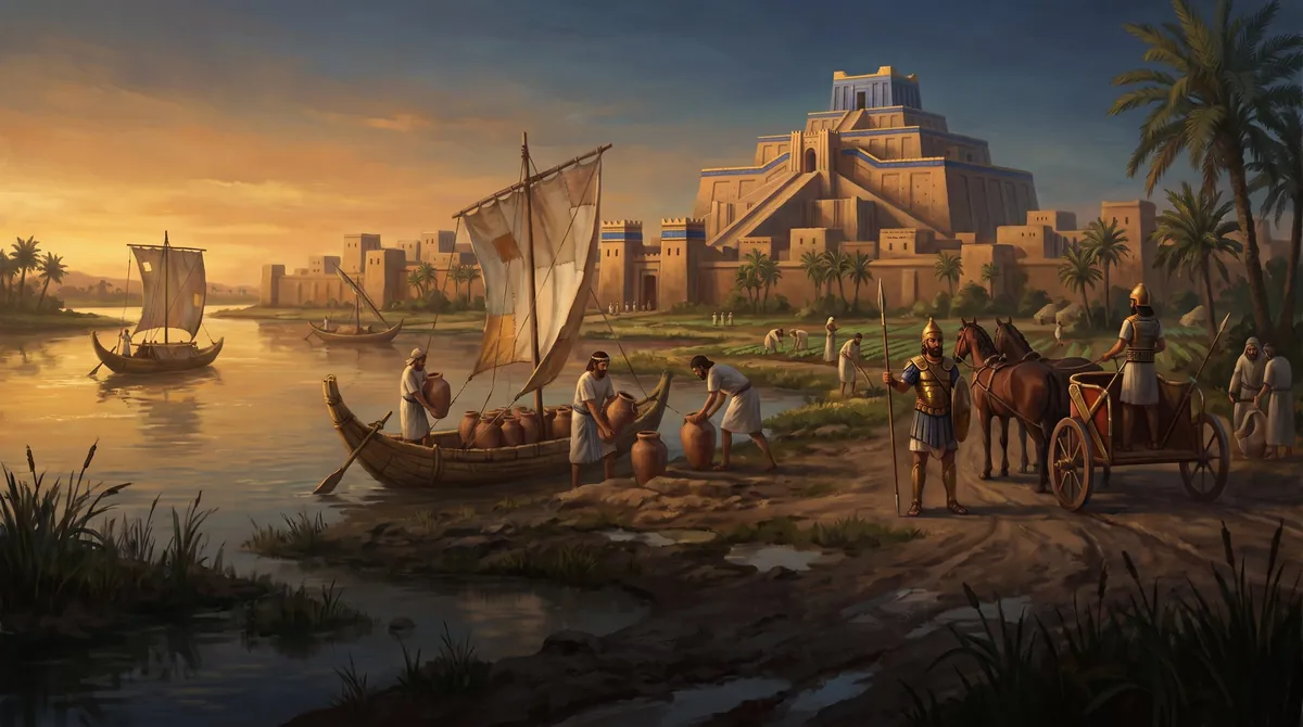 The Bronze Age: a ziggurat above a river port