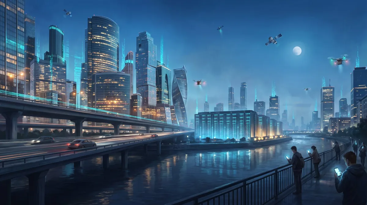 The Information age: a city at night, screens in every hand