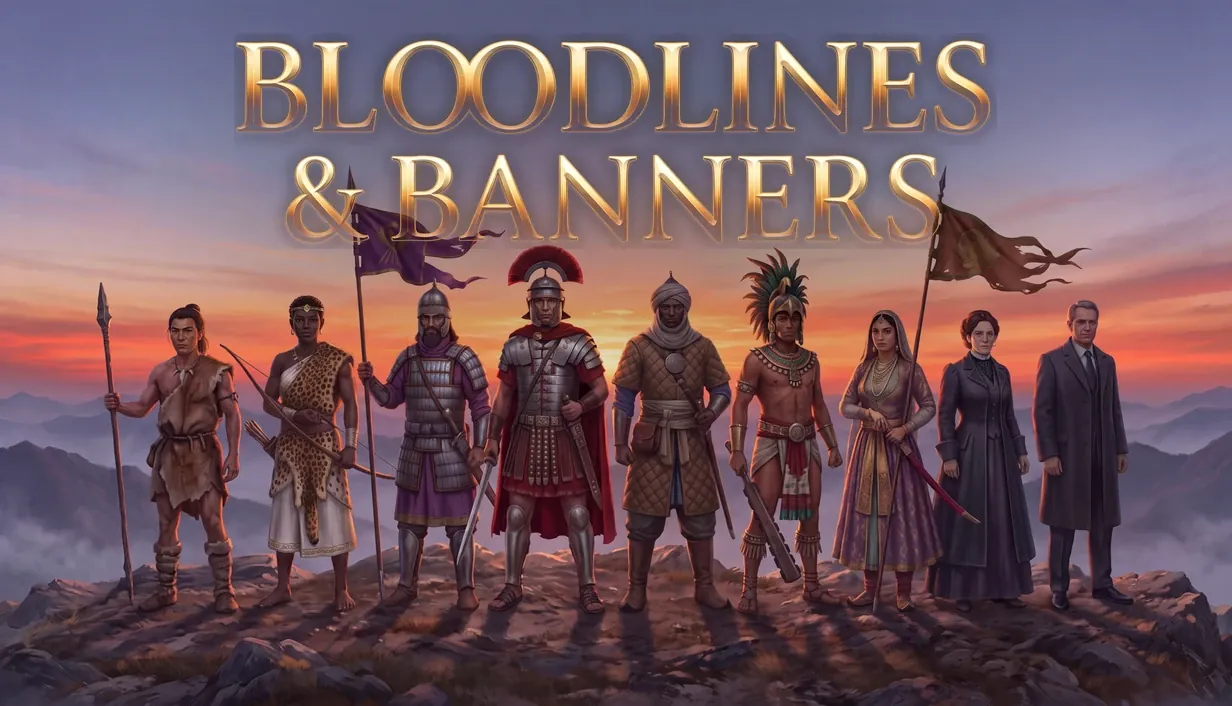 Bloodlines & Banners Steam trailer poster: nine rulers from nine ages under their banners